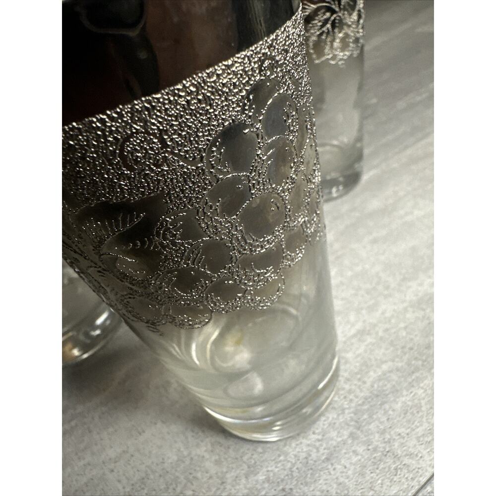 MCM 8pc Set Vitreon Queens Lusterware Silver Fade Grape Highball Glasses - Picture 3 of 7